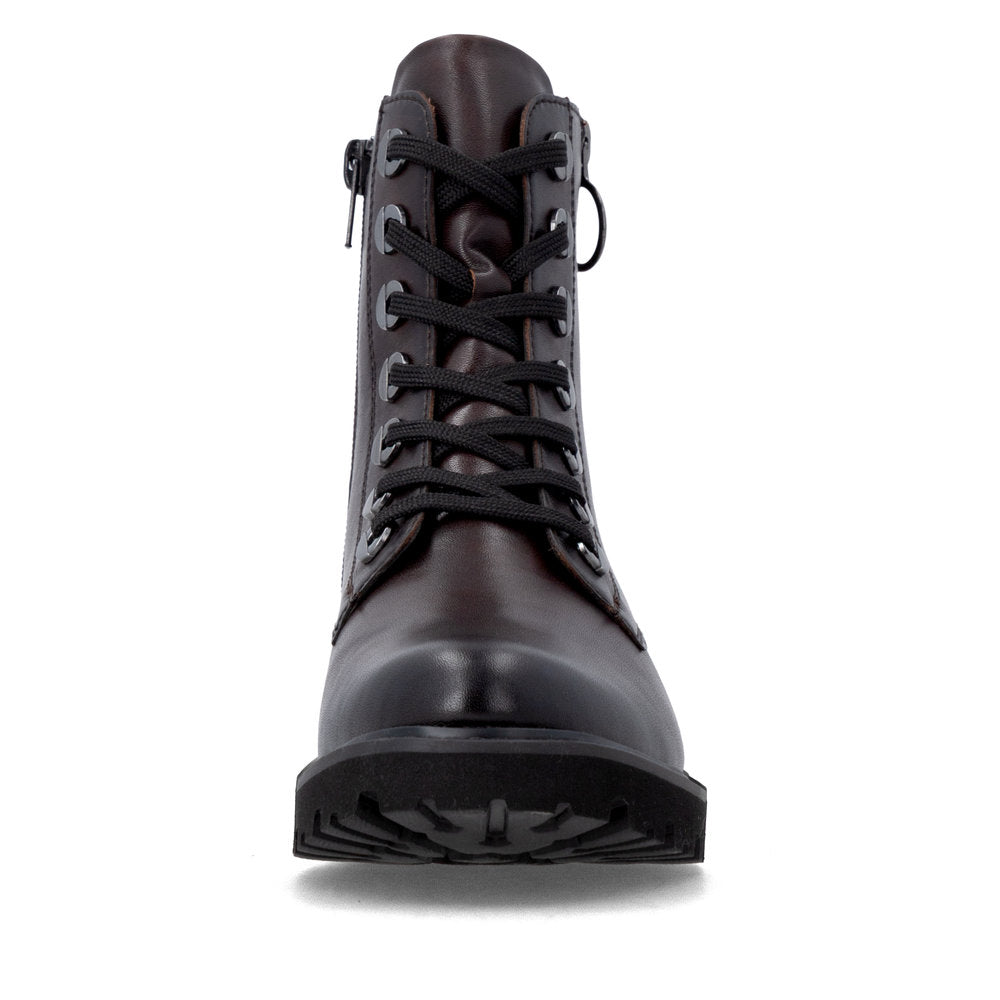 Remonte D8671-25 women's wide brown leather zip & lace ankle boots, front view.