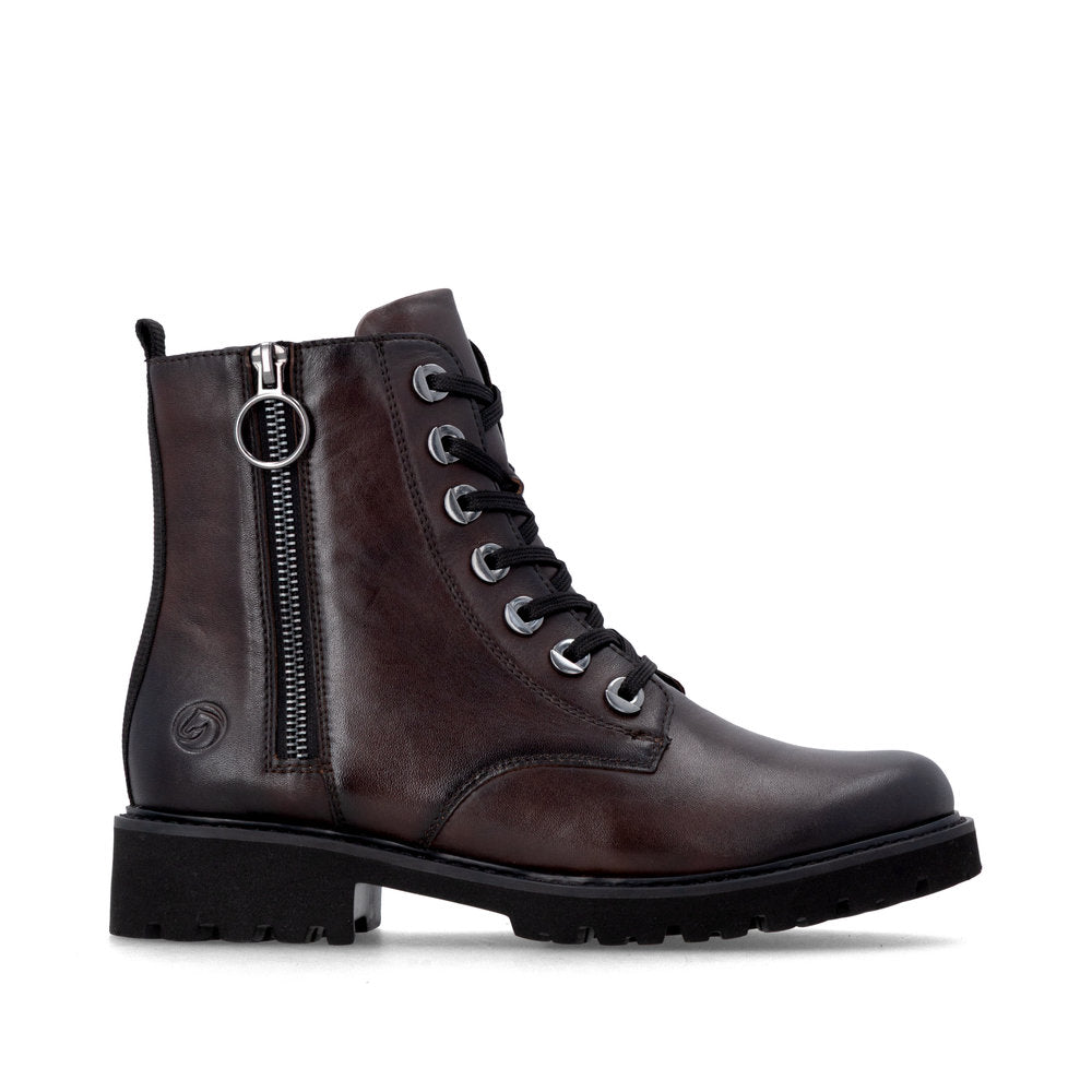 Remonte D8671-25 women's wide brown leather zip & lace ankle boots, opposite side view.