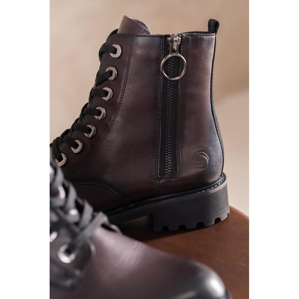 Remonte D8671-25 women's wide brown leather zip & lace ankle boots, lifestyle view 2 of 7.