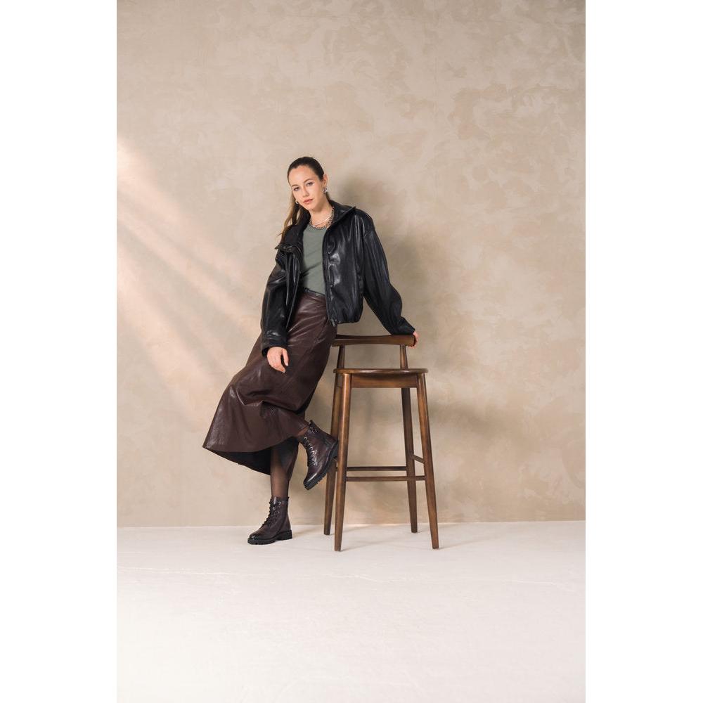 Remonte D8671-25 women's wide brown leather zip & lace ankle boots, lifestyle view 6 of 7.