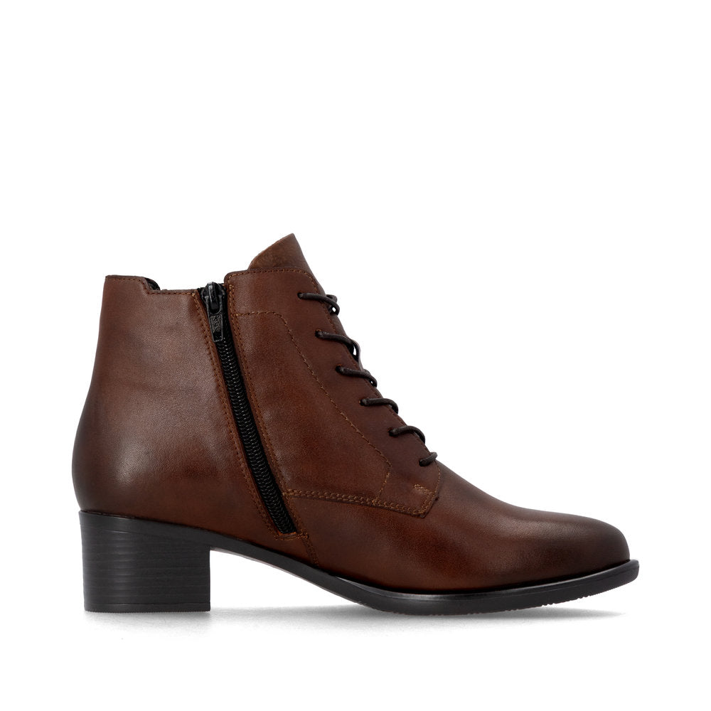 Remonte R5179-23 women's brown leather zip & lace ankle boots, outer side view.
