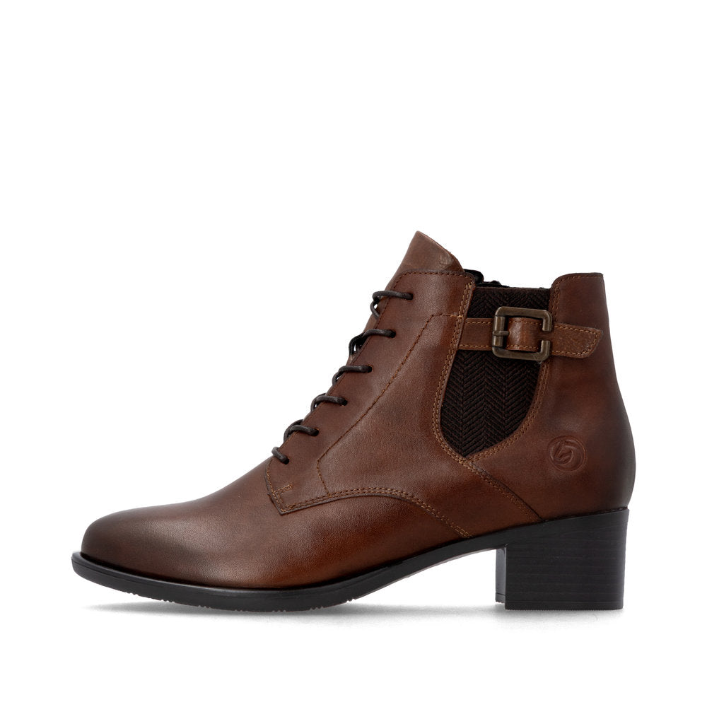 Remonte R5179-23 women's brown leather zip & lace ankle boots, inner side view.