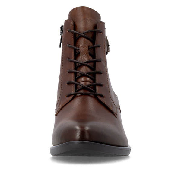 Remonte R5179-23 women's brown leather zip & lace ankle boots, front view.