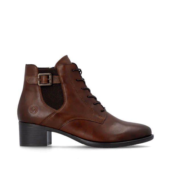 Remonte R5179-23 women's brown leather zip & lace ankle boots, opposite side view.