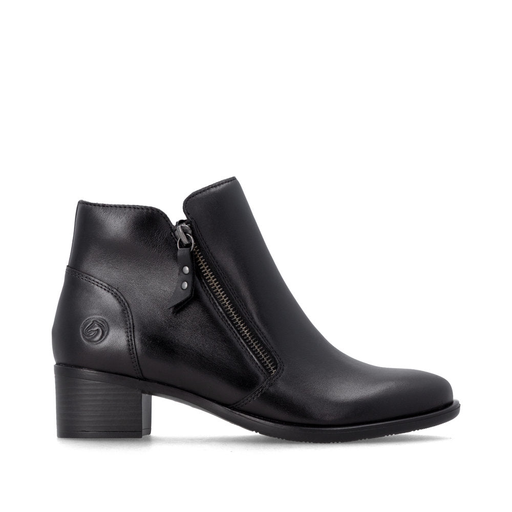 Remonte R5190-00 women's black leather side zip ankle boots, opposite side view.