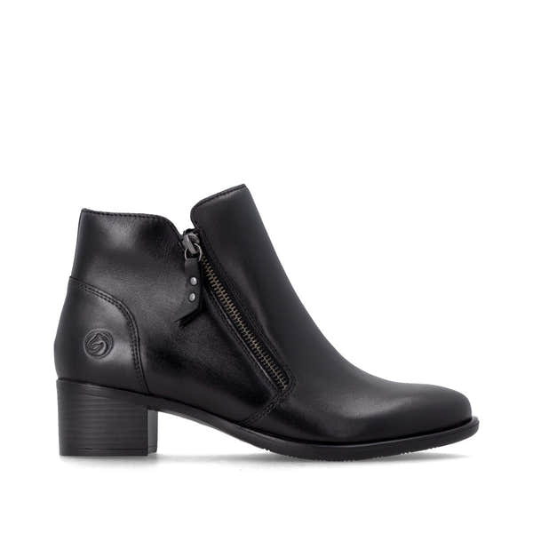 Remonte R5190-00 women's black leather side zip ankle boots, opposite side view.
