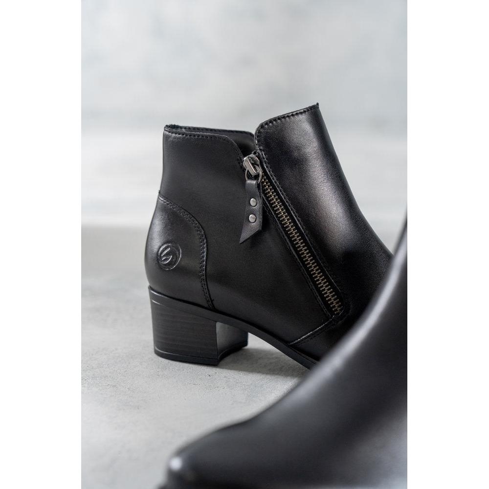 Remonte R5190-00 women's black leather side zip ankle boots, lifestyle view 1 of 8.