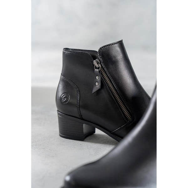 Remonte R5190-00 women's black leather side zip ankle boots, lifestyle view 1 of 8.