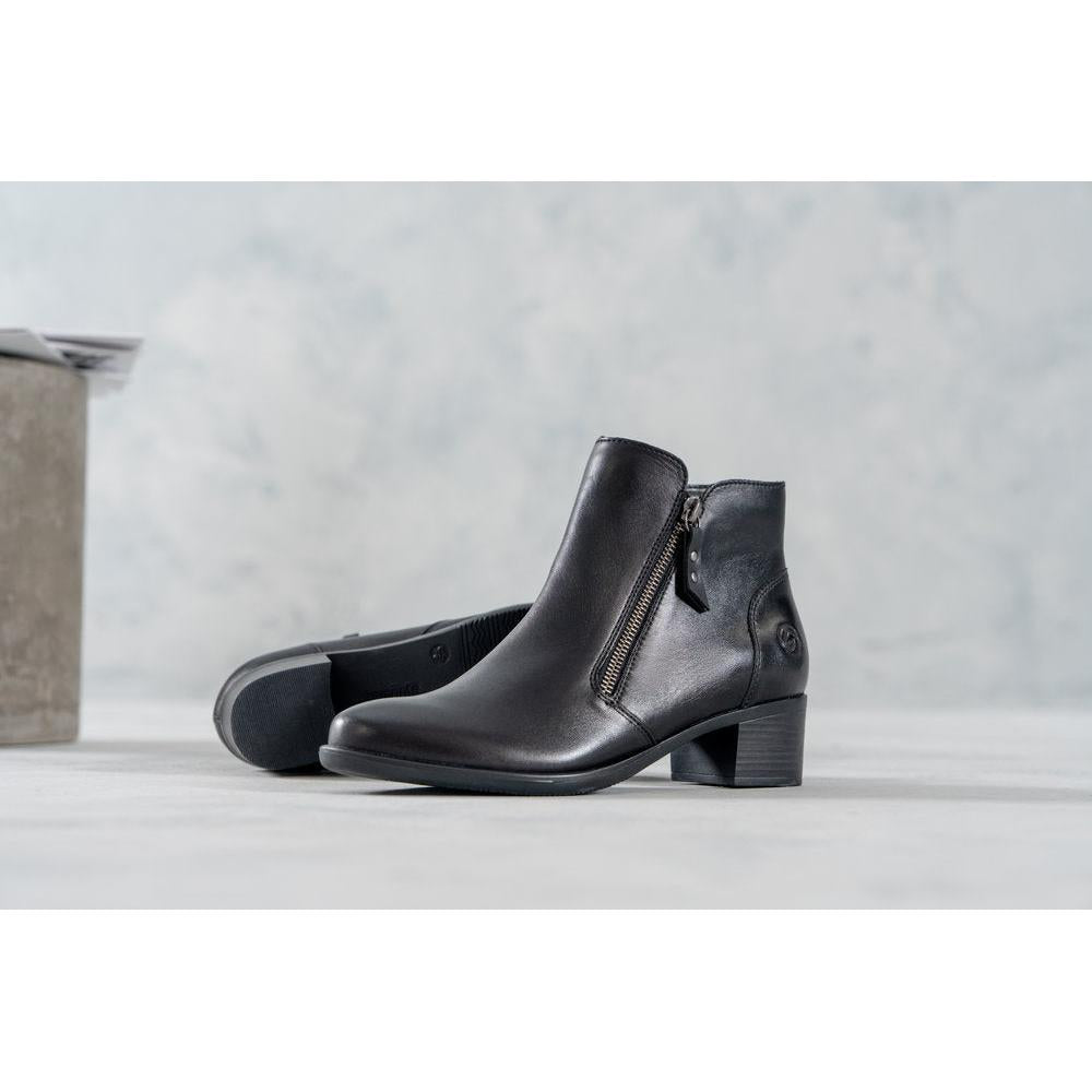 Remonte R5190-00 women's black leather side zip ankle boots, lifestyle view 2 of 8.