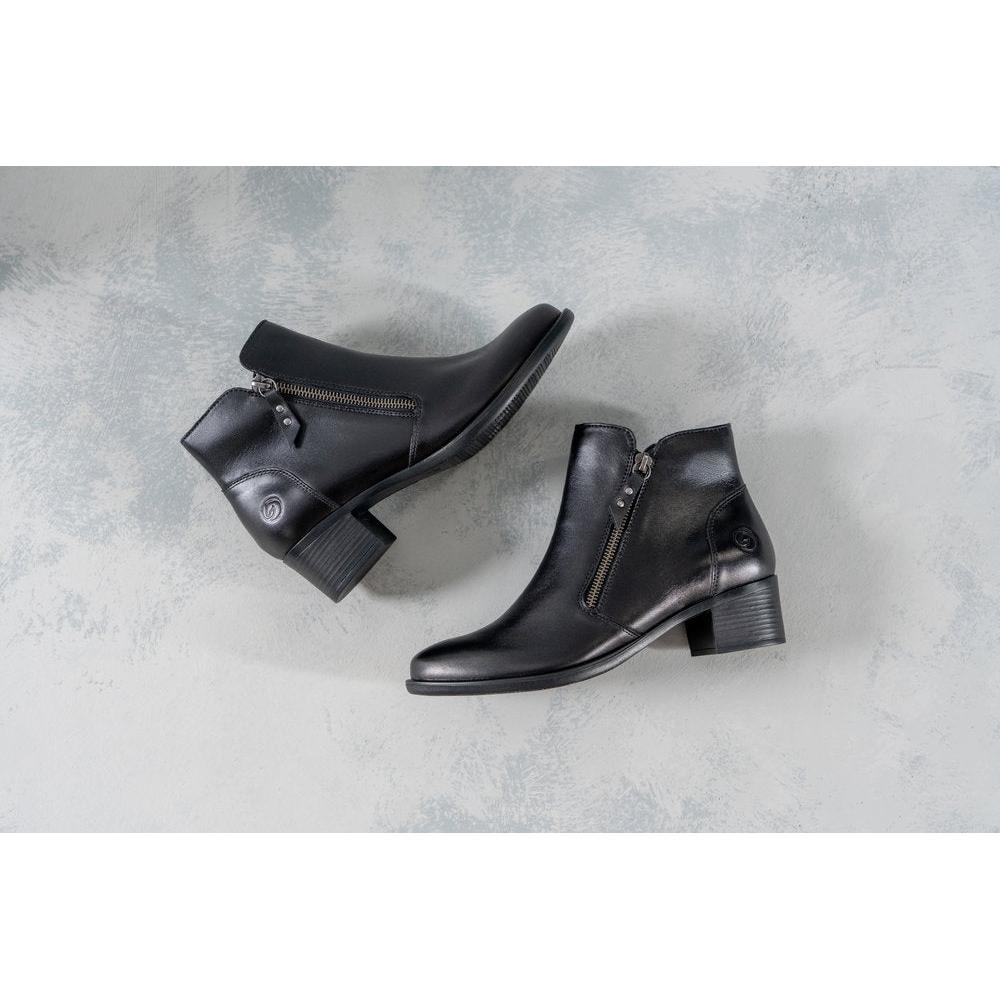 Remonte R5190-00 women's black leather side zip ankle boots, lifestyle view 3 of 8.