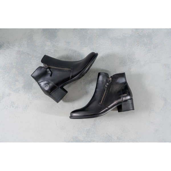 Remonte R5190-00 women's black leather side zip ankle boots, lifestyle view 3 of 8.