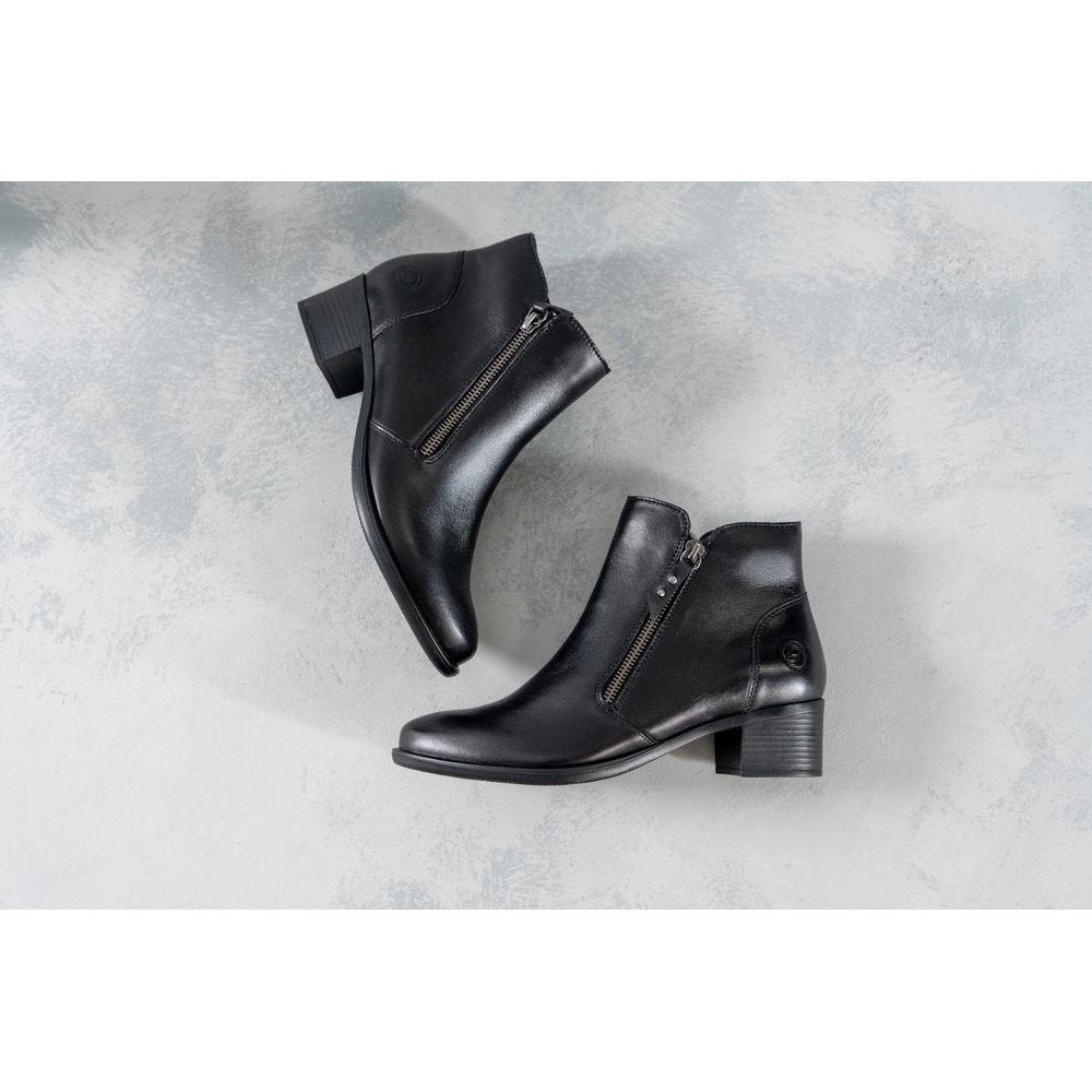 Remonte R5190-00 women's black leather side zip ankle boots, lifestyle view 4 of 8.