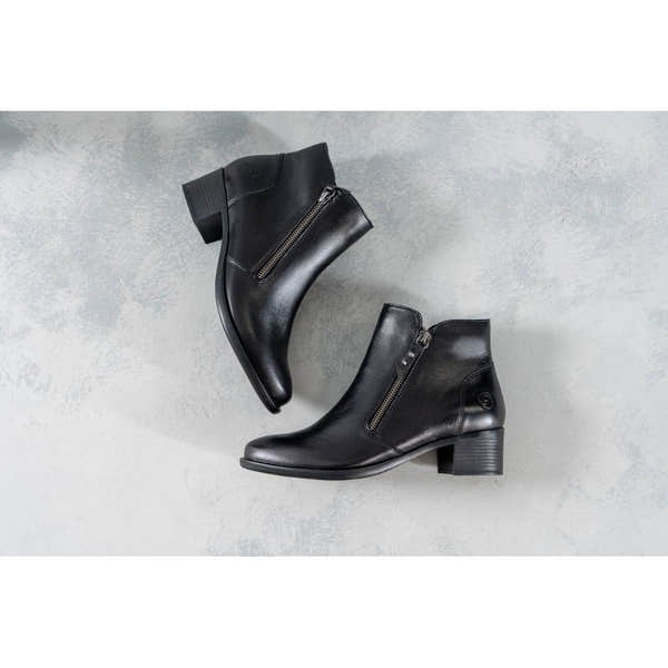 Remonte R5190-00 women's black leather side zip ankle boots, lifestyle view 4 of 8.