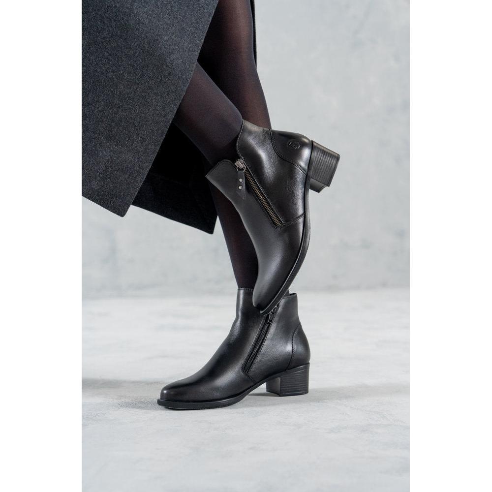 Remonte R5190-00 women's black leather side zip ankle boots, lifestyle view 8 of 8.