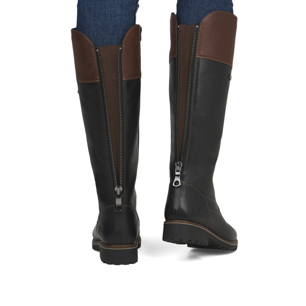 Remonte R6581-02 women's wide black leather water resistant side zip knee high boots, lifestyle view.