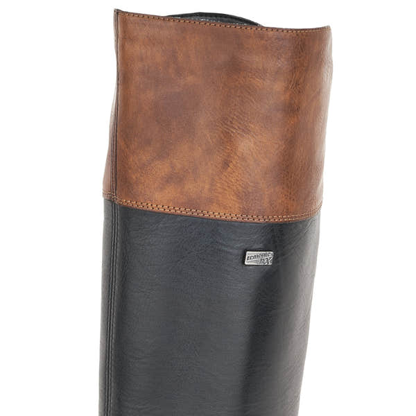 Remonte R6581-02 women's wide black leather water resistant side zip knee high boots, lifestyle view.