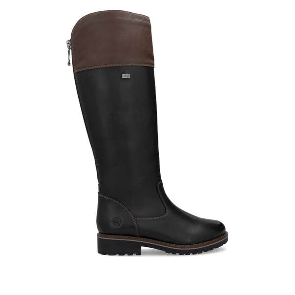 Remonte R6581-02 women's wide black leather water resistant side zip knee high boots, opposite side view.