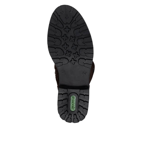 Remonte R6581-25 women's wide brown leather water resistant side zip long boots, sole and tread view.