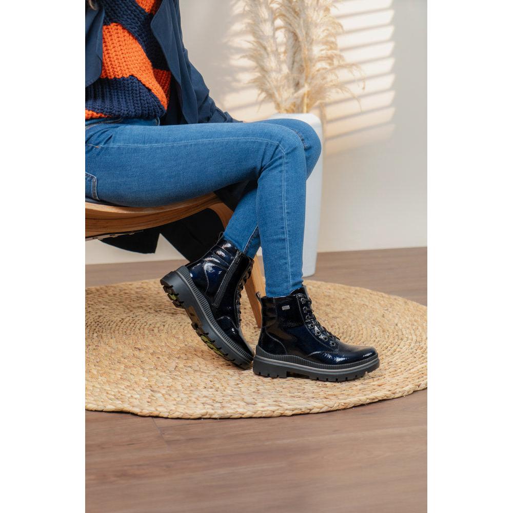Remonte D0C82-14 Ladies Wide Navy Water Resistant Vegan Zip & Lace Ankle Boots
