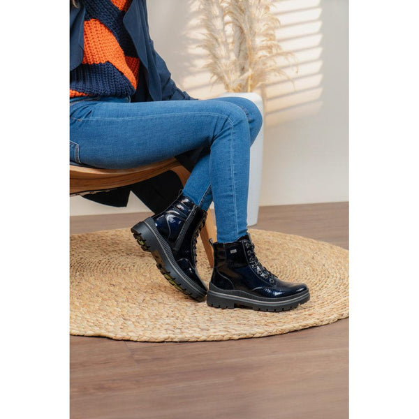 Remonte D0C82-14 Ladies Wide Navy Water Resistant Vegan Zip & Lace Ankle Boots