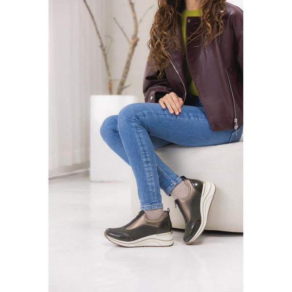 Remonte D0T08-54 Ladies Wide Green Vegan Front Zip Shoes