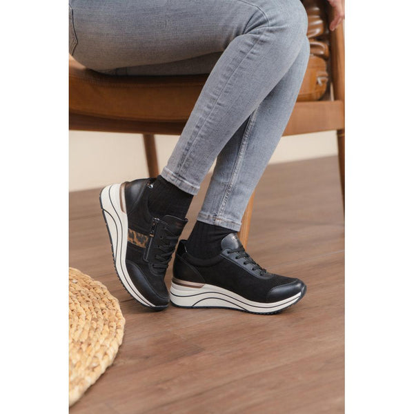 Remonte D0T09-04 Ladies Wide Black Vegan Zip & Lace Shoes