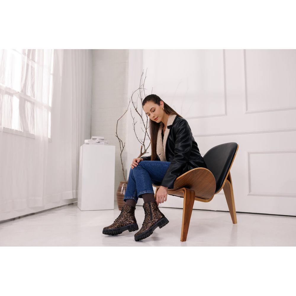 Remonte D2S72-90 Ladies Wide Animal Print Vegan Zip & Lace Ankle Boots