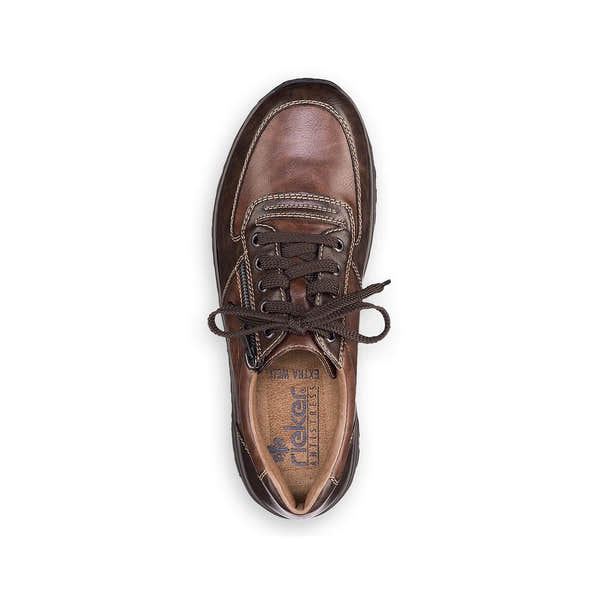 Rieker 03329-25 men's brown lace and zip shoes, top view.