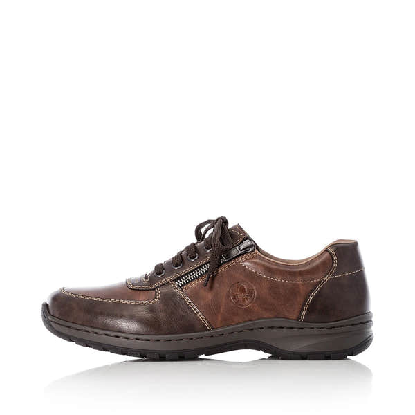 Rieker 03329-25 men's brown lace and zip shoes, inner side view.