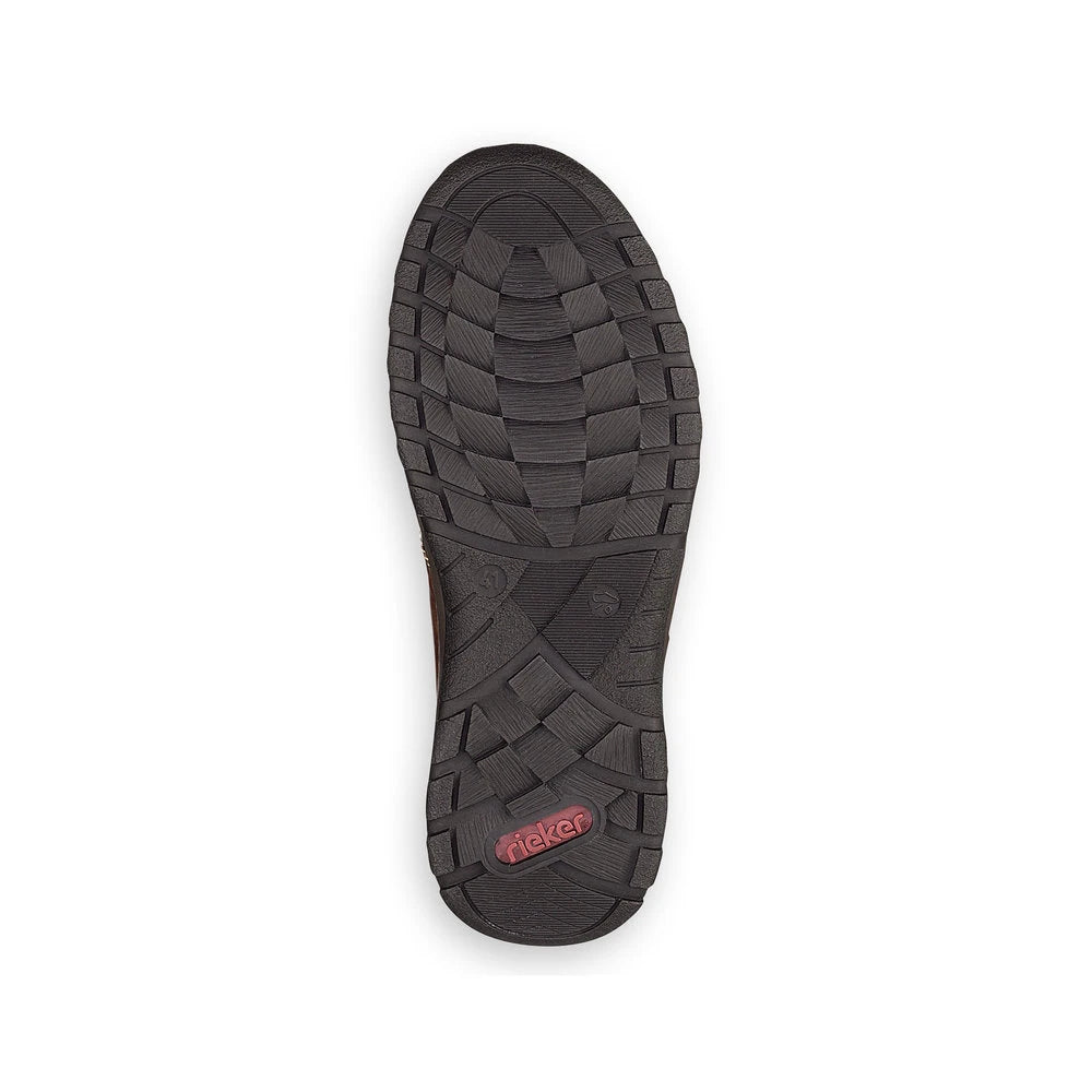 Rieker 03329-25 men's brown lace and zip shoes, sole and tread view.