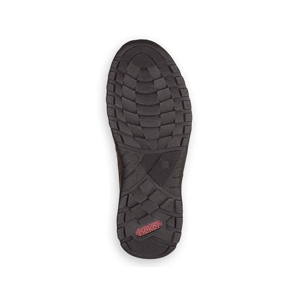 Rieker 03329-25 men's brown lace and zip shoes, sole and tread view.