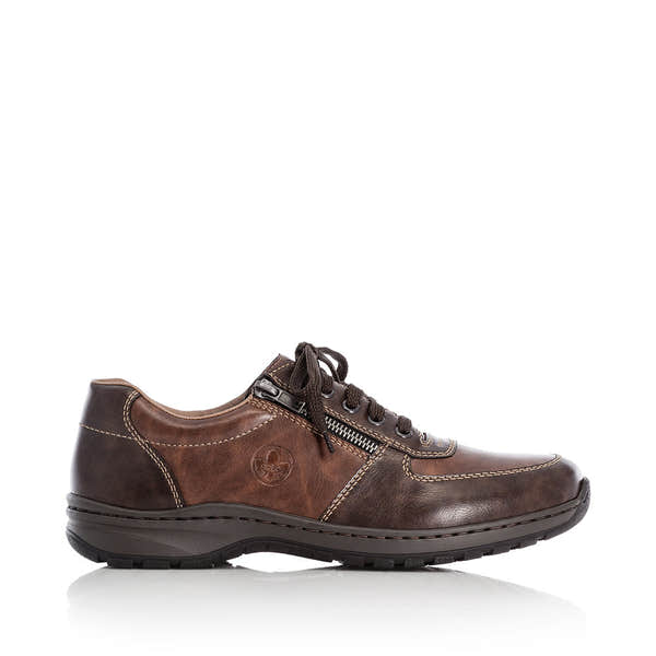 Rieker 03329-25 men's brown lace and zip shoes, opposite side view.