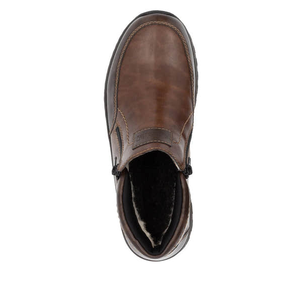 Rieker 03352-24 men's brown leather twin zip ankle boots, top view.