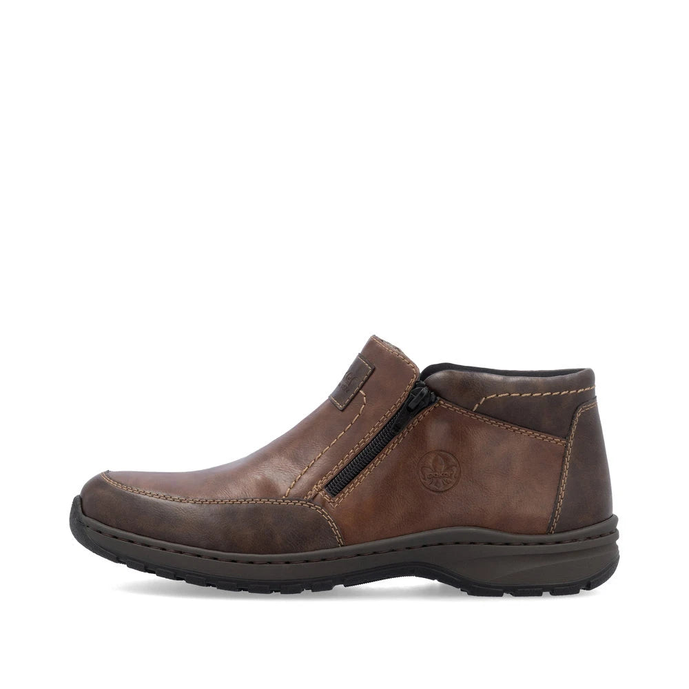 Rieker 03352-24 men's brown leather twin zip ankle boots, inner side view.