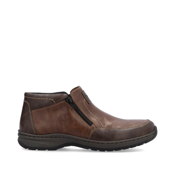 Rieker 03352-24 men's brown leather twin zip ankle boots, opposite side view.