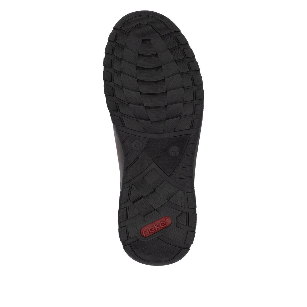 Rieker 03354-26 men's brown leather slip on shoes, sole and tread view.