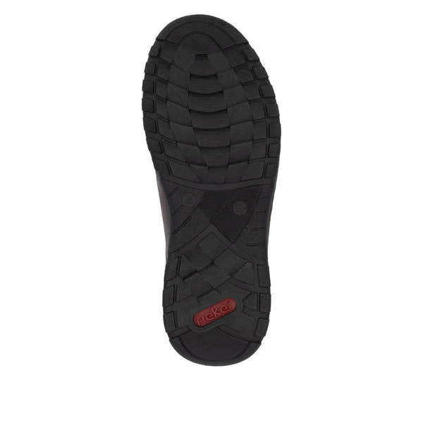 Rieker 03354-26 men's brown leather slip on shoes, sole and tread view.