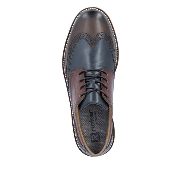 Rieker 04504-25 men's wide brown/navy leather lace up shoes, top view.