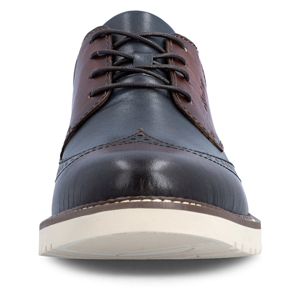 Rieker 04504-25 men's wide brown/navy leather lace up shoes, front view.