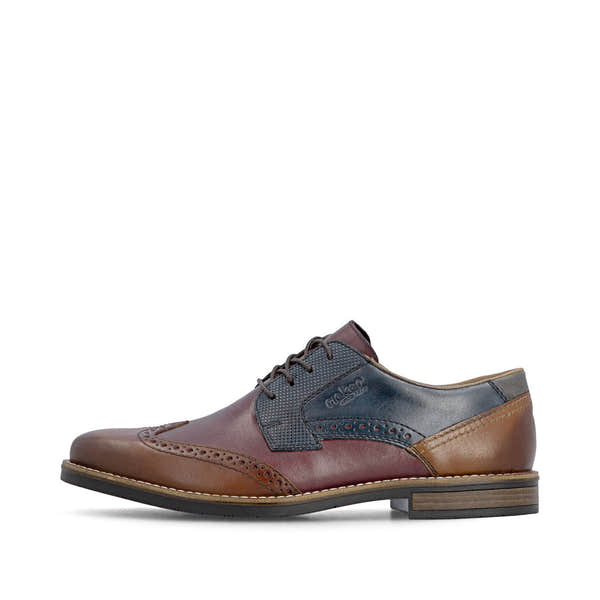 Rieker 13528-90 men's wide brown multi leather lace up shoes, inner side view.