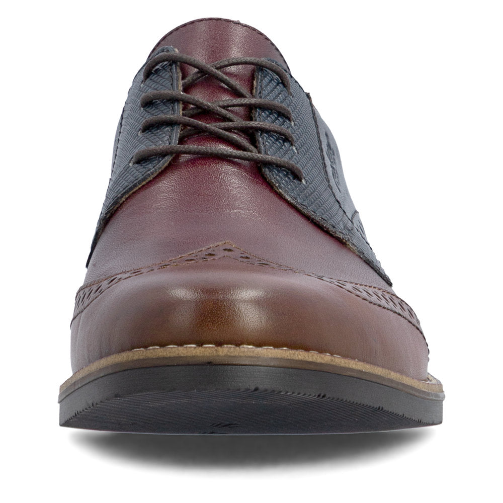 Rieker 13528-90 men's wide brown multi leather lace up shoes, front view.