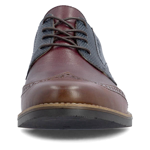 Rieker 13528-90 men's wide brown multi leather lace up shoes, front view.