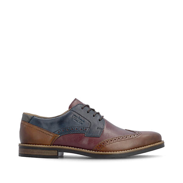 Rieker 13528-90 men's wide brown multi leather lace up shoes, opposite side view.
