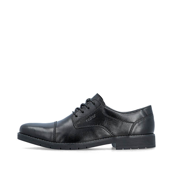Rieker 13901-00 men's wide black leather lace up shoes, inner side view.