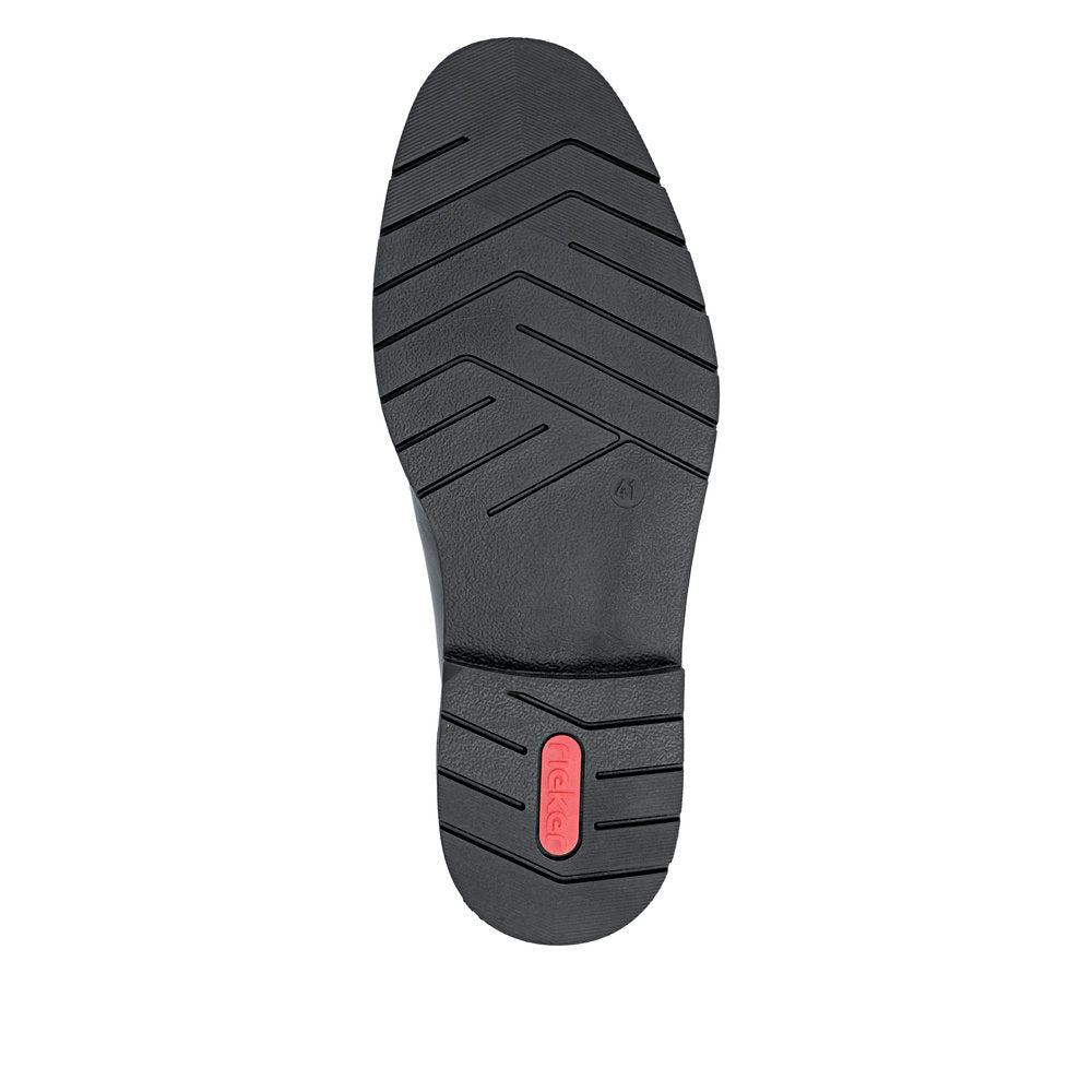 Rieker 13901-00 men's wide black leather lace up shoes, sole and tread view.