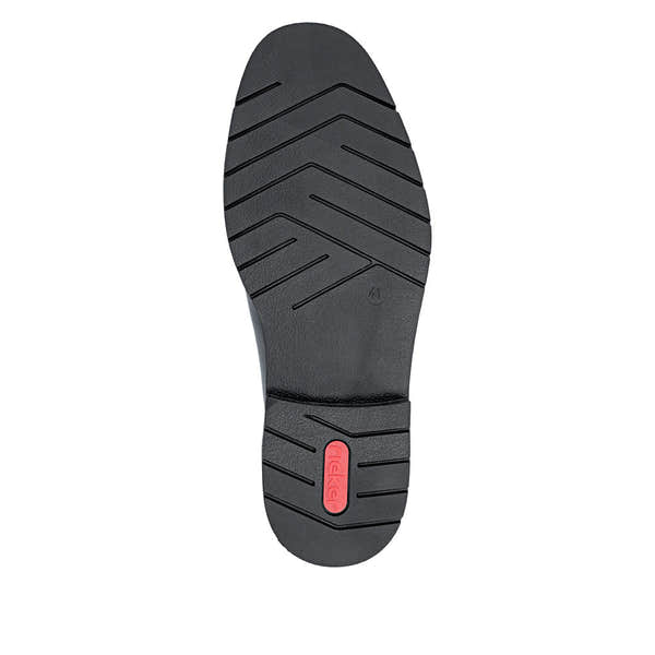 Rieker 13901-00 men's wide black leather lace up shoes, sole and tread view.