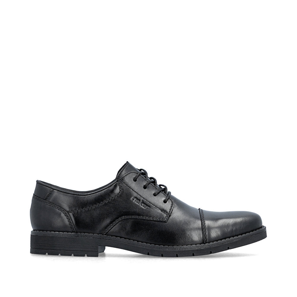 Rieker 13901-00 men's wide black leather lace up shoes, opposite side view.