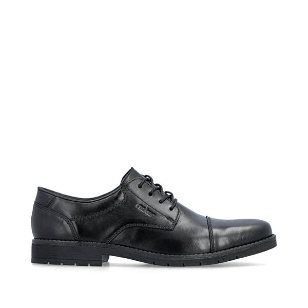 Rieker 13901-00 men's wide black leather lace up shoes, opposite side view.