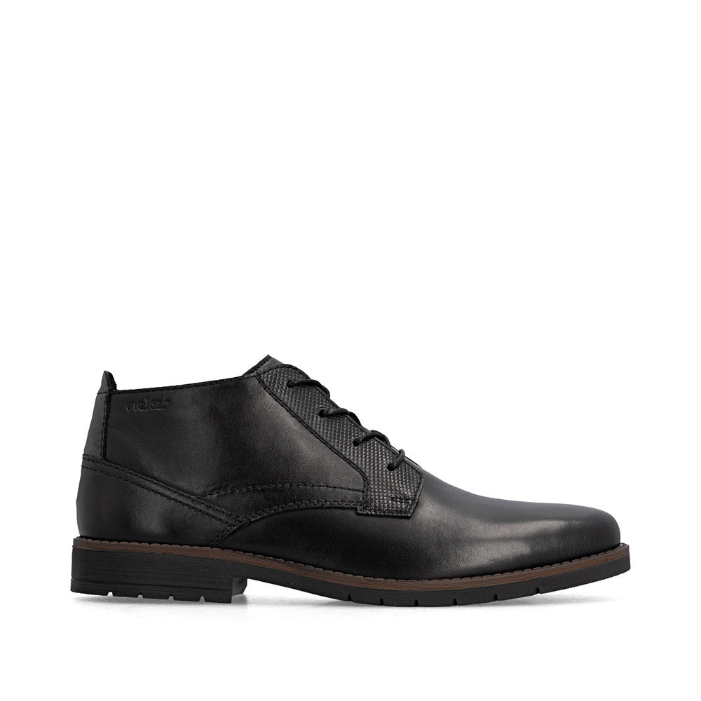 Rieker 13902-00 men's wide black leather zip & lace ankle boots, opposite side view.