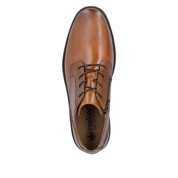 Rieker 13902-24 men's wide brown leather lace up ankle boots, top view.